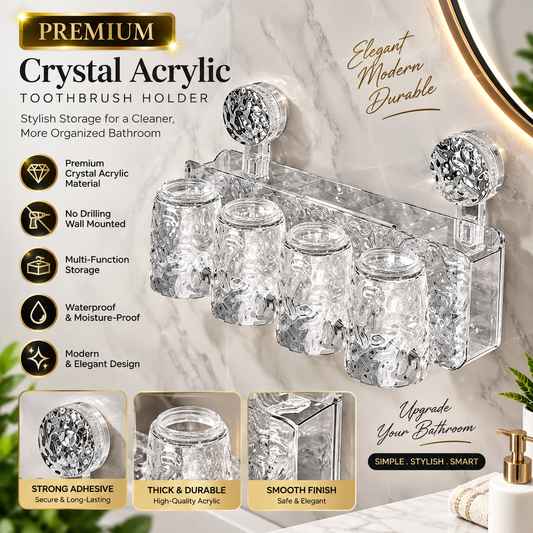 Luxury Crystal Acrylic Wall-Mounted Toothbrush Holder & Bathroom Organizer