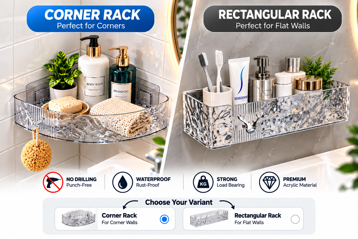 Premium Acrylic Corner Rack | Wall Mounted Bathroom & Kitchen Organizer Shelf