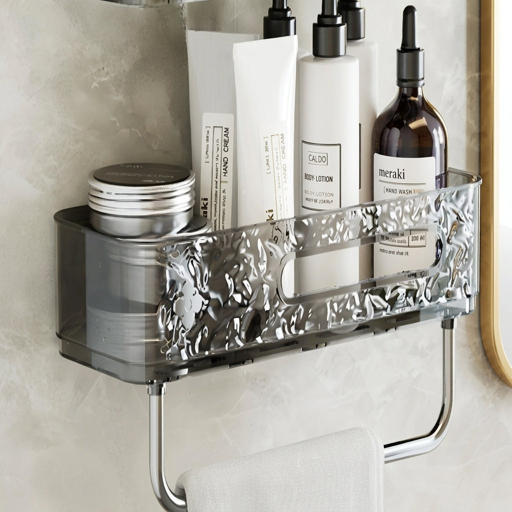 Wall Mounted Storage Rack With Towel Holder, Punch Free Storage Rack