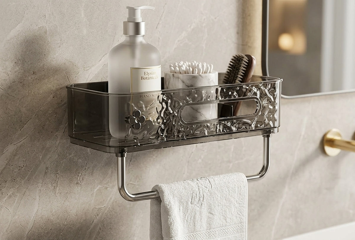 Wall Mounted Storage Rack With Towel Holder, Punch Free Storage Rack