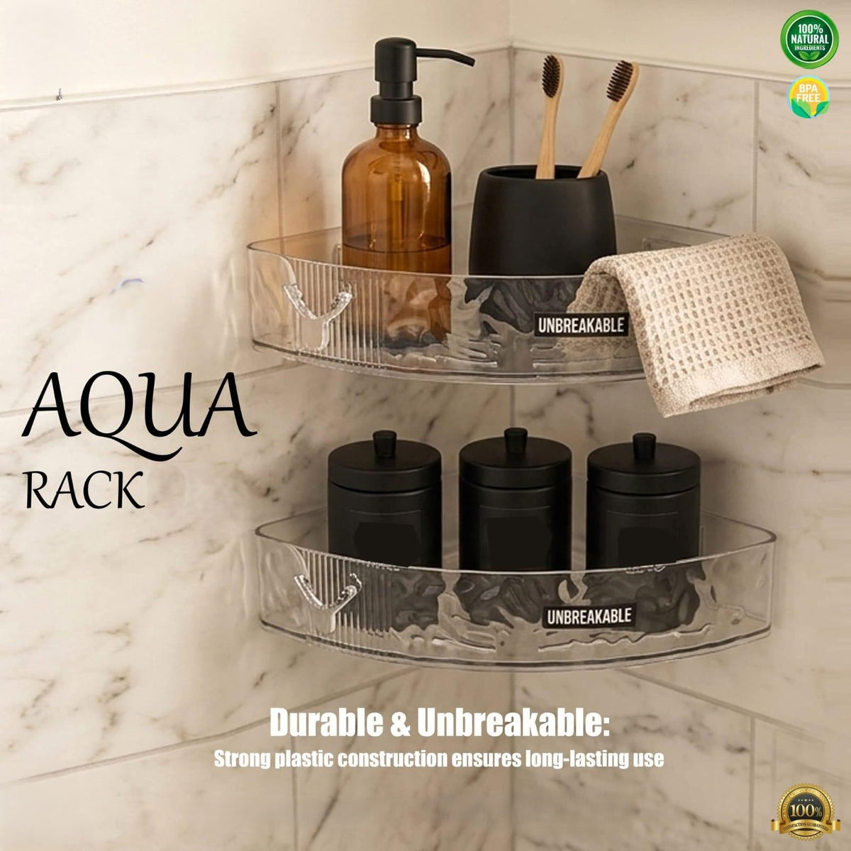 Premium Acrylic Corner Rack | Wall Mounted Bathroom & Kitchen Organizer Shelf