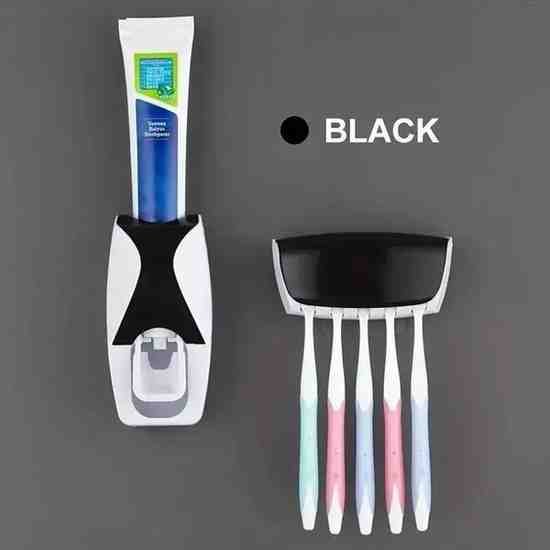 MENGNI Automatic Toothpaste Dispenser Wall Mount Dust-proof Toothbrush Holder Wall Mount Bathroom Accessories Set Squeezer