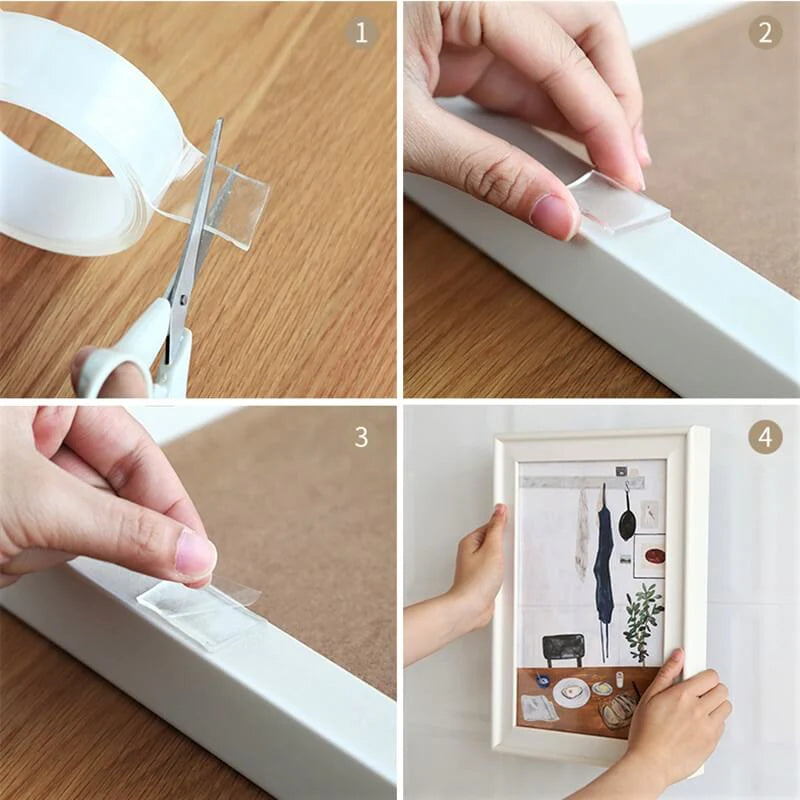 Imported Washable Reusable Nano Double Sided Transparent Tape for firm grip and Long Lasting Stickiness