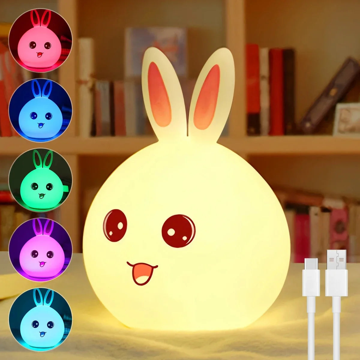 Night Light Cute Rabbit Colorful Light Voice-Activated Clapping Light Party Light Night Bedroom Light Children'S Christmas Gift