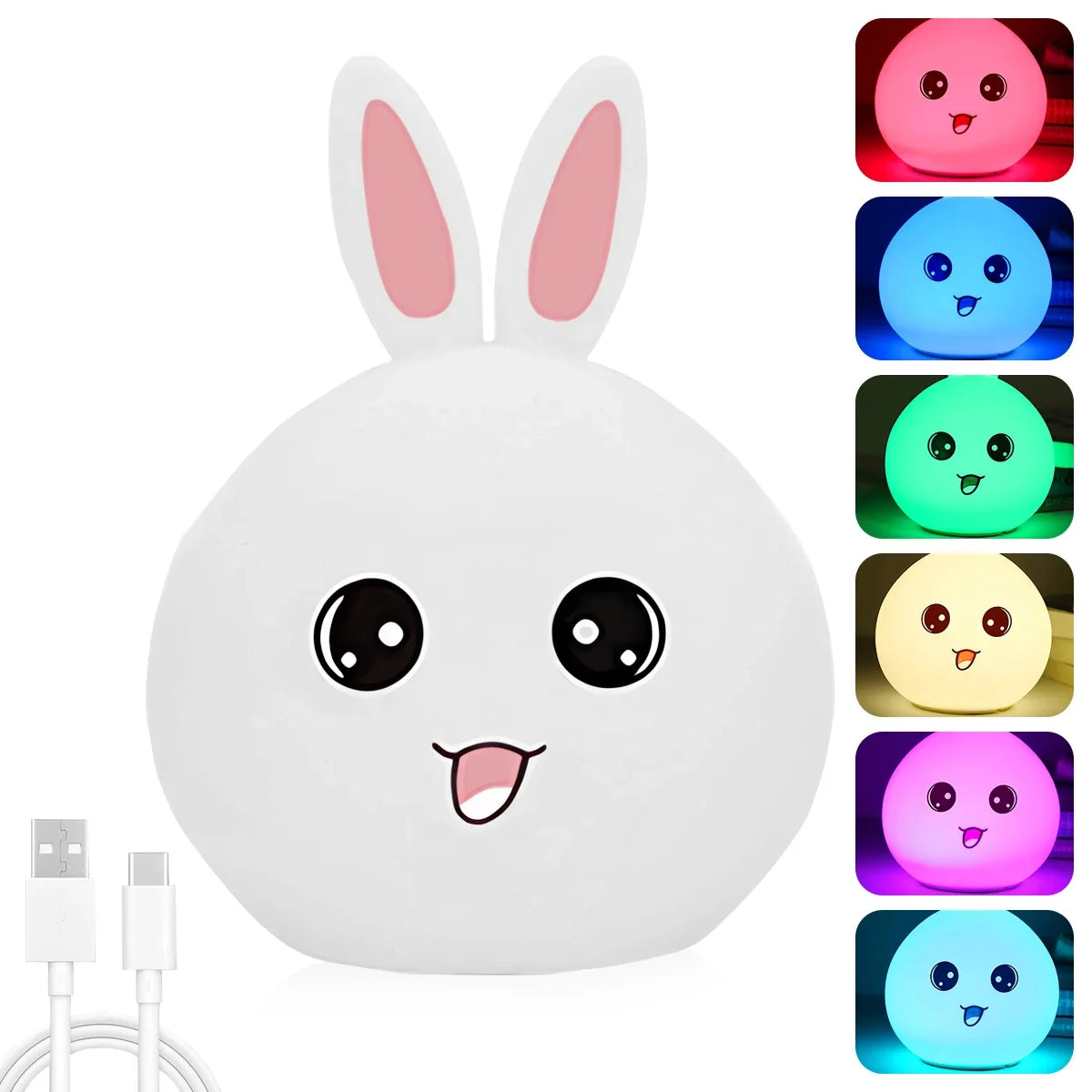 Night Light Cute Rabbit Colorful Light Voice-Activated Clapping Light Party Light Night Bedroom Light Children'S Christmas Gift