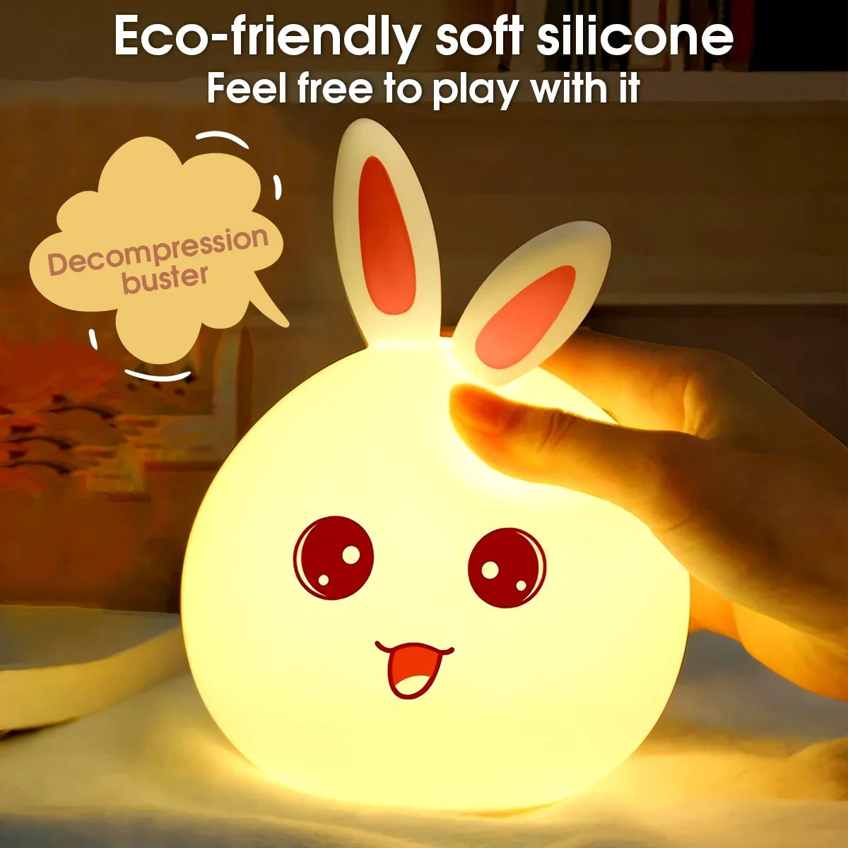 Night Light Cute Rabbit Colorful Light Voice-Activated Clapping Light Party Light Night Bedroom Light Children'S Christmas Gift