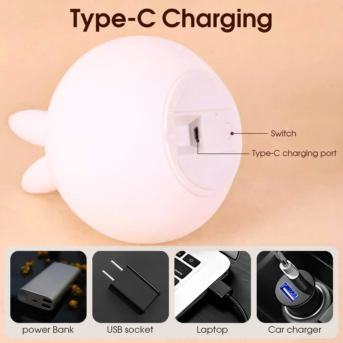 Night Light Cute Rabbit Colorful Light Voice-Activated Clapping Light Party Light Night Bedroom Light Children'S Christmas Gift