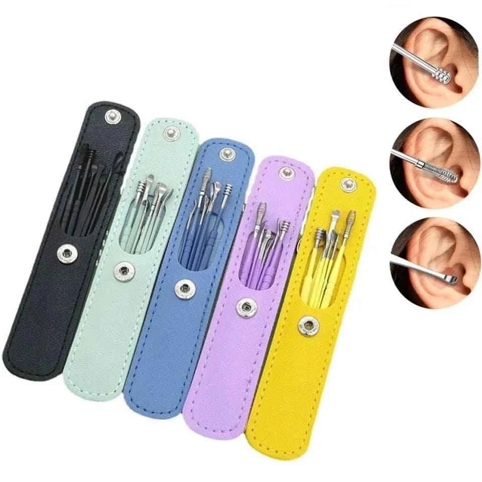 Pack of 2 Stainless Steel Ear Cleaner Tools - 6 Pieces Earpick Wax Removal Set