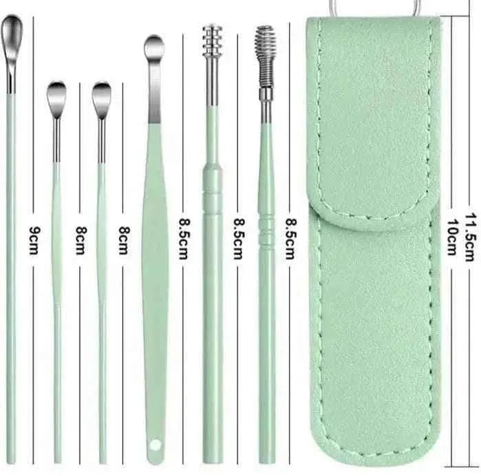 Pack of 2 Stainless Steel Ear Cleaner Tools - 6 Pieces Earpick Wax Removal Set