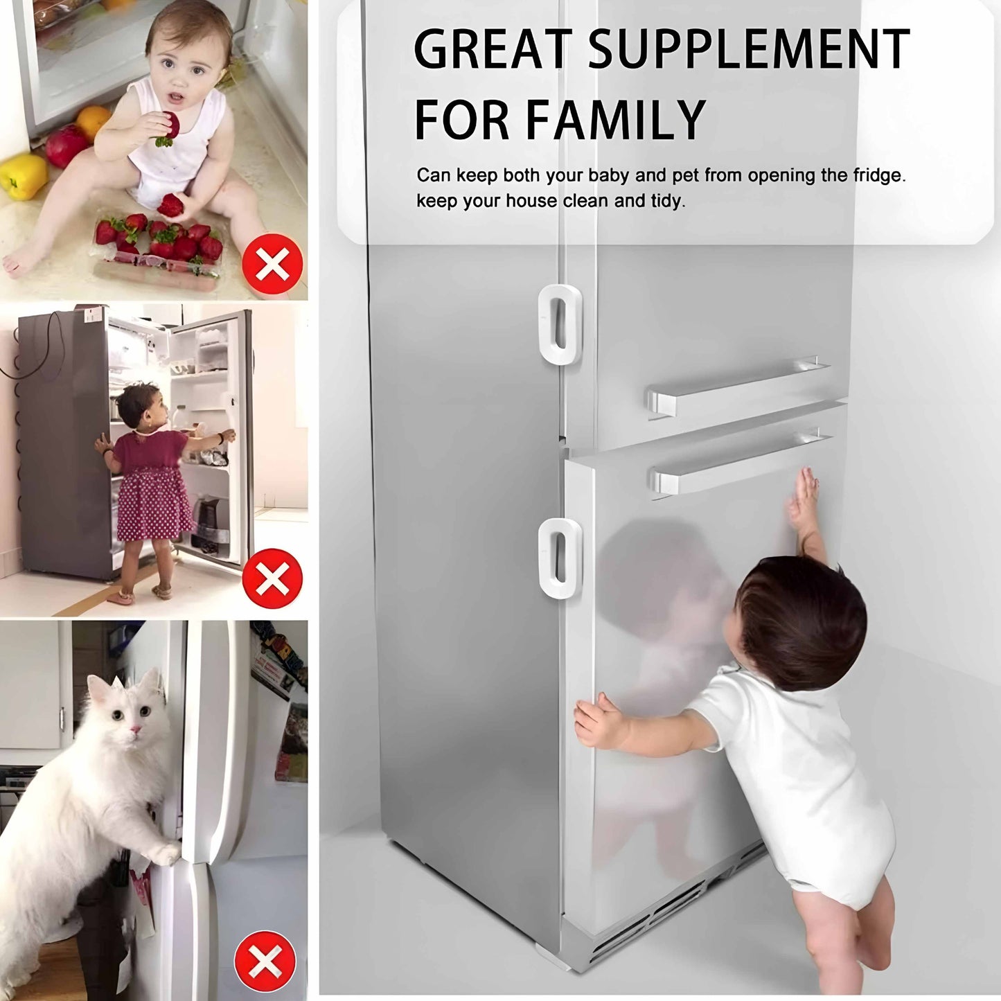 Child Safety Refrigerator Lock – Double Button, Adhesive