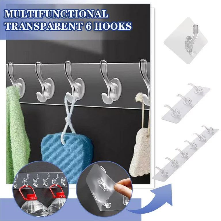 Self- Adhesive 6 Hooks Sticker Strip