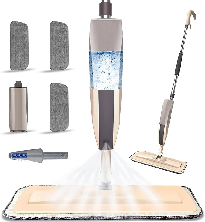 Beyoco Microfiber Spray Mop for Floor Cleaning with Washable Pads and Sprayer - 360° Rotation, Long Handle, 400ml Refillable Bottle