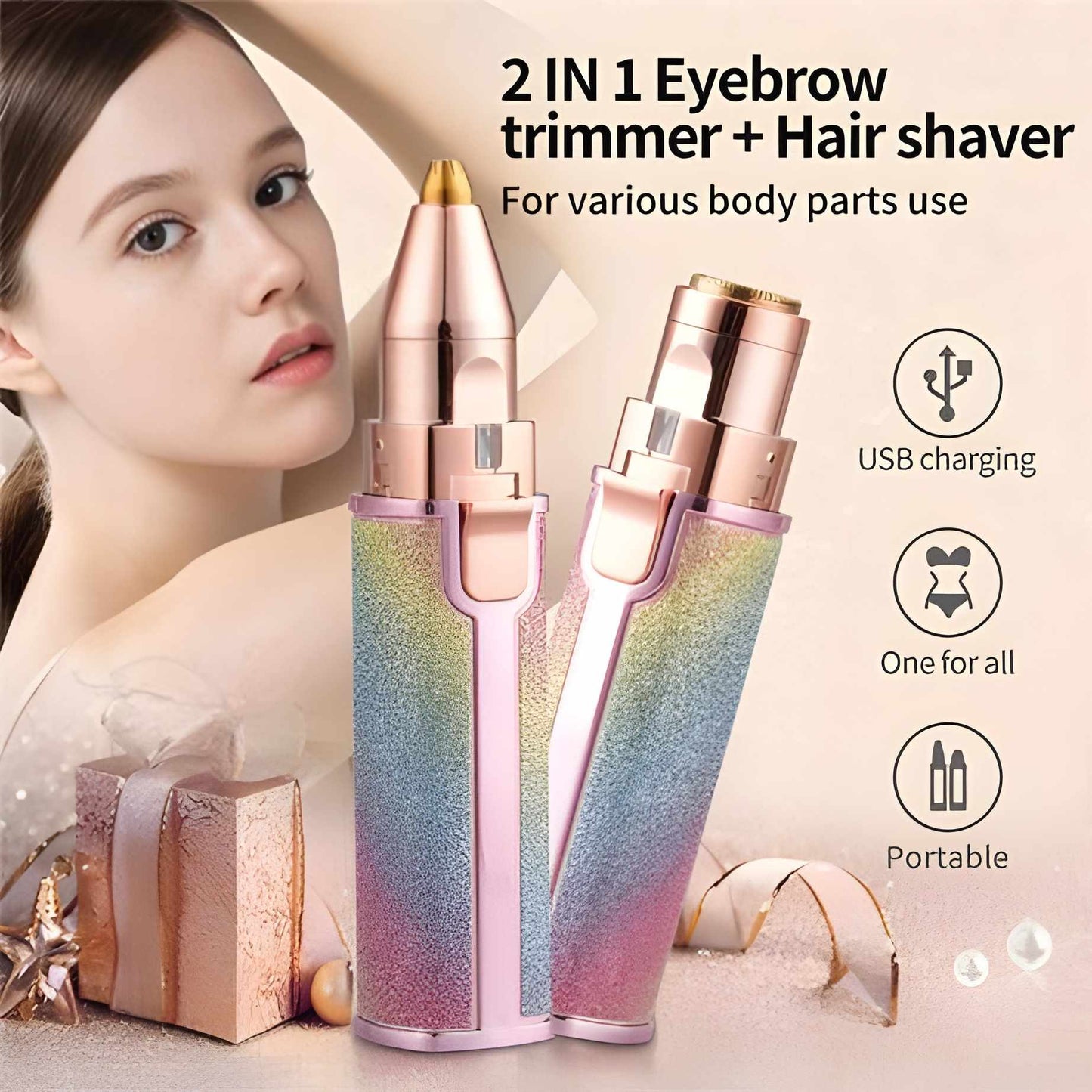 2 IN 1 Rechargeable Electric Eyebrow Trimmer & Shaver for Multiple Body Parts