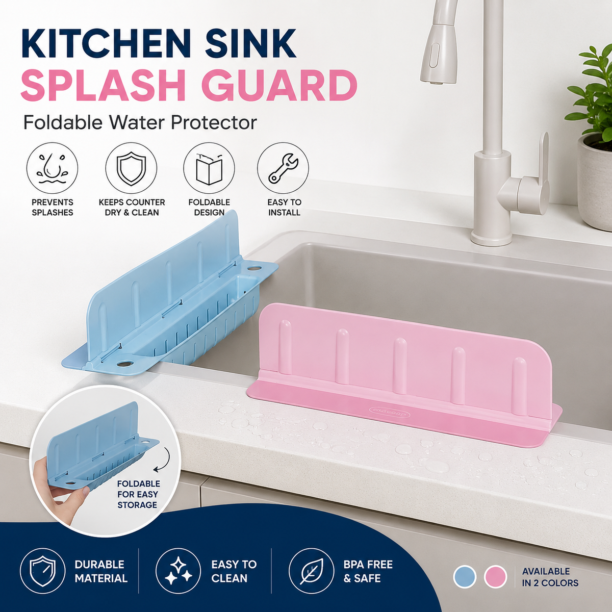2 In 1 Kitchen Sink Splash Guard with Suction Cups