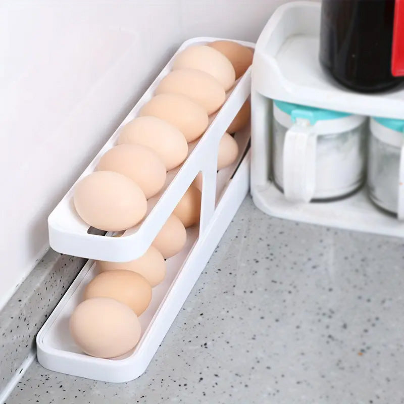 2 Tier Egg Dispenser Automatically Rolling and Space Saving Egg Tray