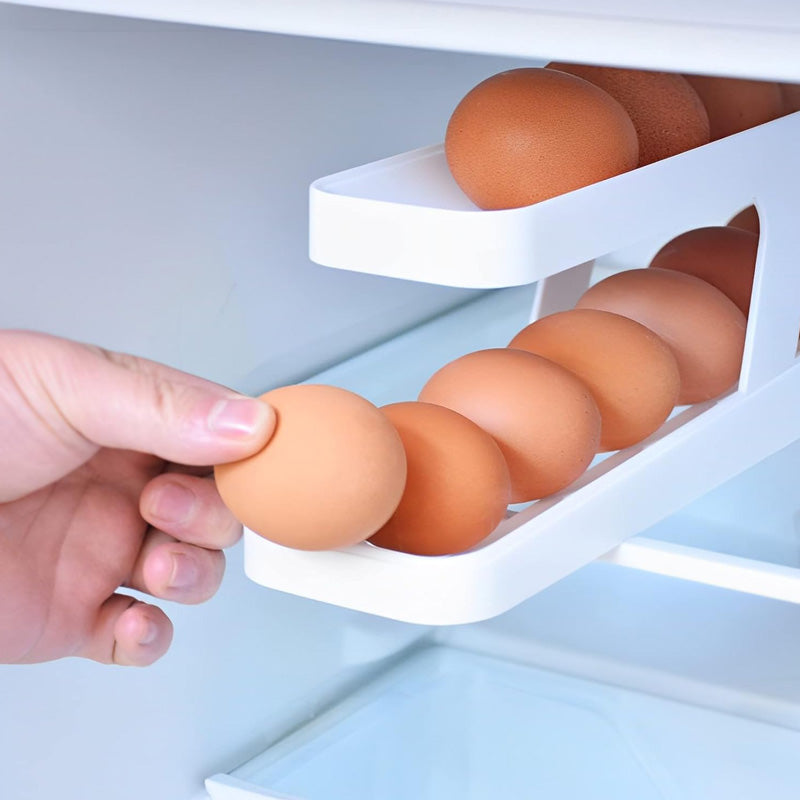 2 Tier Egg Dispenser Automatically Rolling and Space Saving Egg Tray