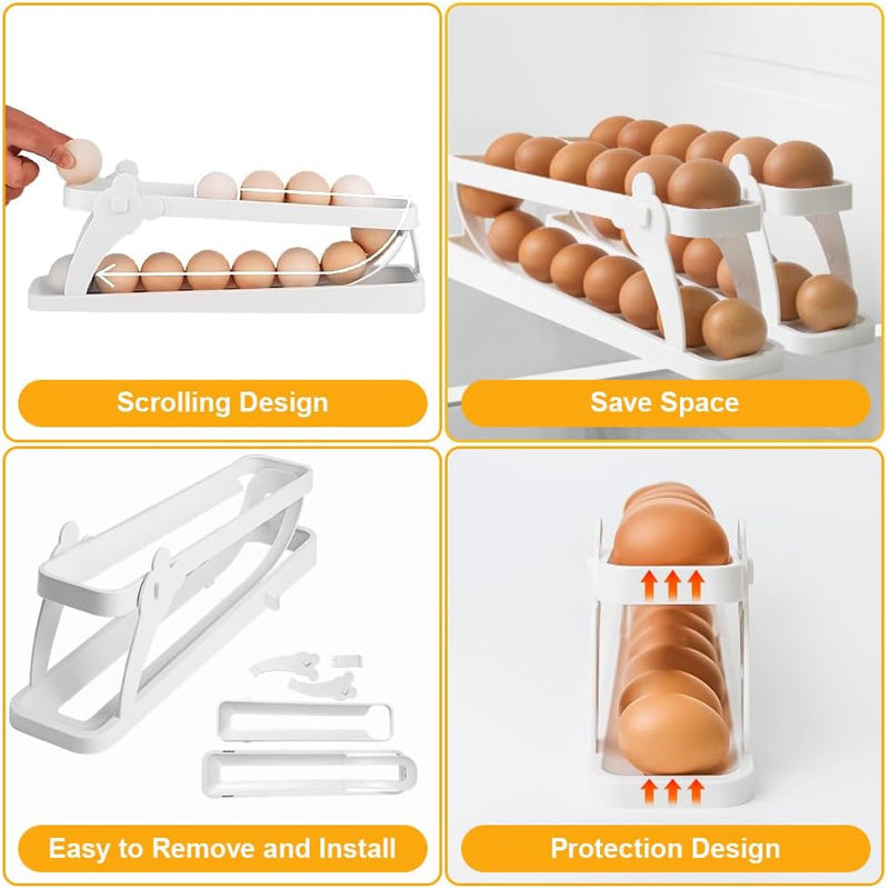 2 Tier Egg Dispenser Automatically Rolling and Space Saving Egg Tray