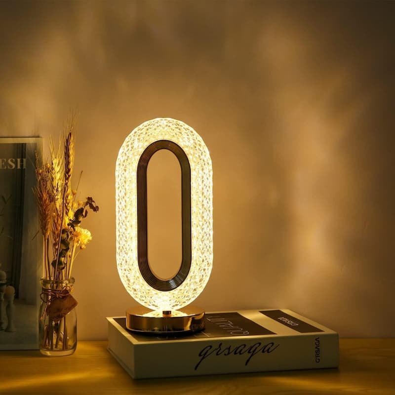 Crystal Table Lamp - Oval Rechargeable Night Light with USB Port