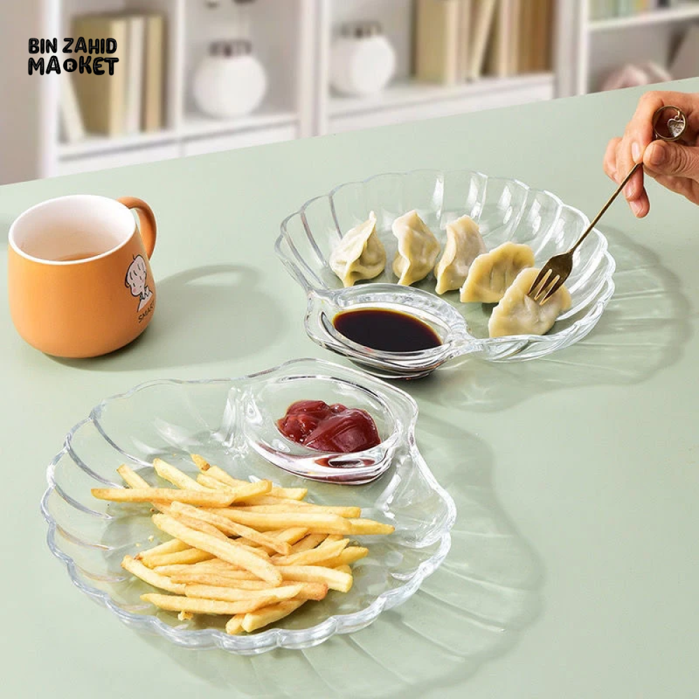 Premium Shell-Shaped Dumpling Plate with Sauce Divider