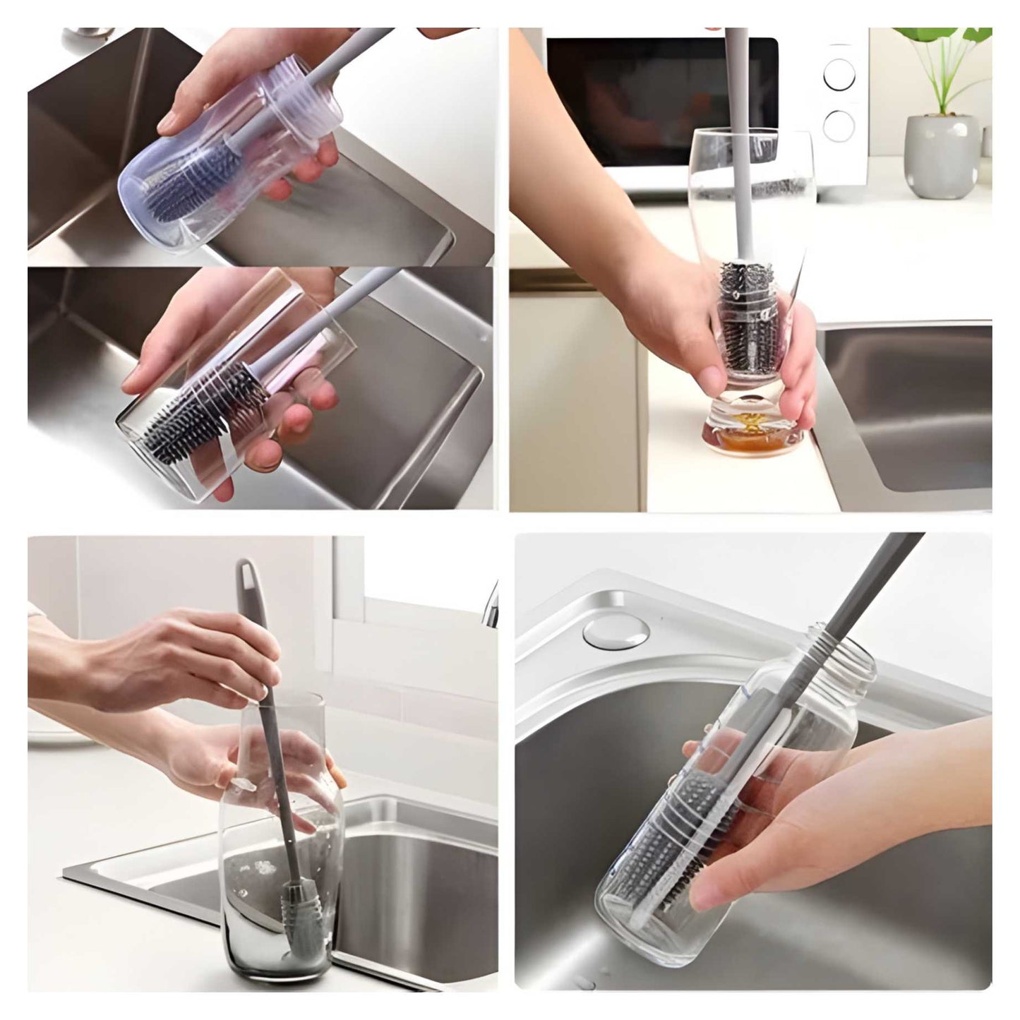 Pack of 2 Bottle Multifunctional Cleaning Brush with Long Handler