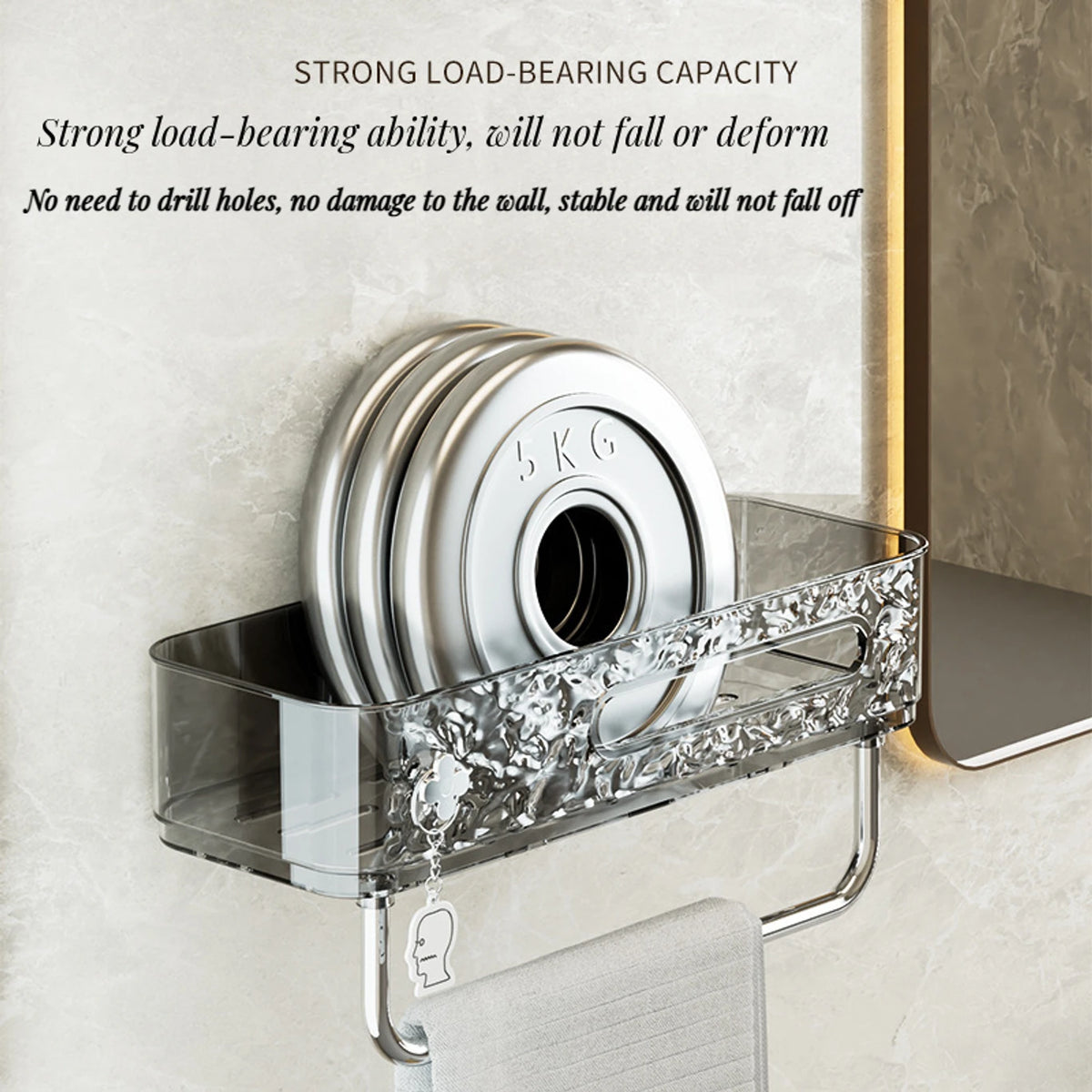 Wall Mounted Storage Rack With Towel Holder, Punch Free Storage Rack